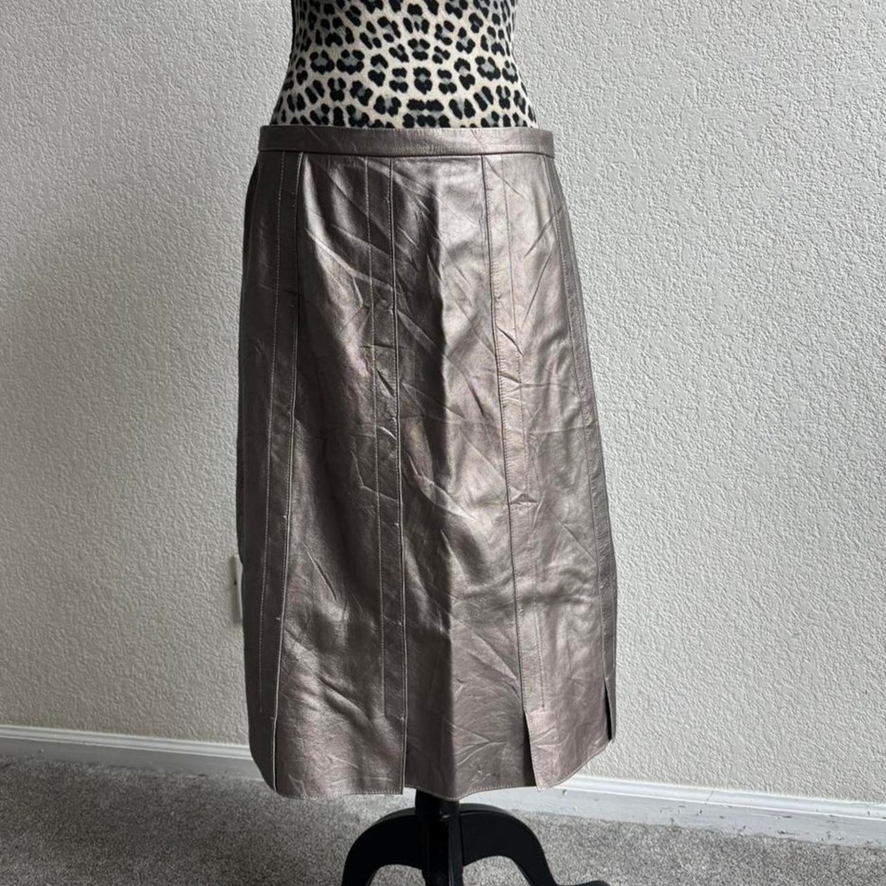Perse tan/silver vintage genuine leather midi skirt